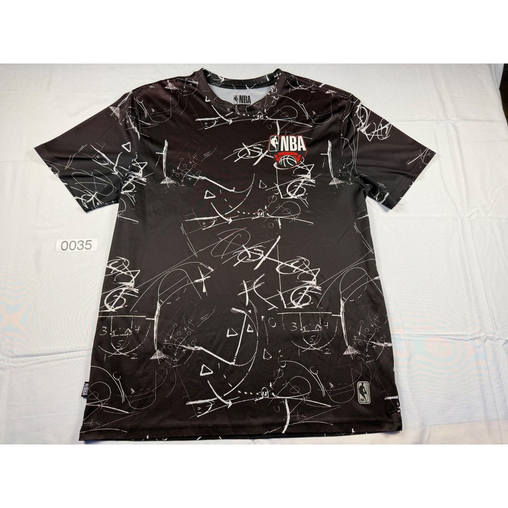 NBA Basketball Mens Large Black Play Diagram All Over Print Athletic T-Shirt